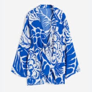 H&M Blue and White Floral Swim Cover-Up